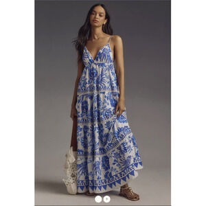 Farm Rio Flowerful Birds Maxi Dress S 100% Anthropologie Cotton Beach Vacation